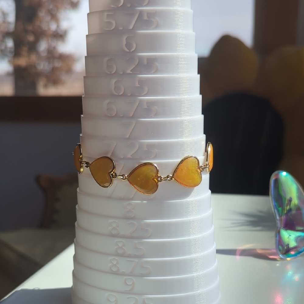 Vintage Signed Korea Gold-Tone Yellow Heart Link Bracelet, Size 7.5"